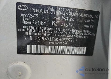 2019 Hyundai Elantra Se z USA, uszkodzony, nr VIN 5NPD74LF5KH492972